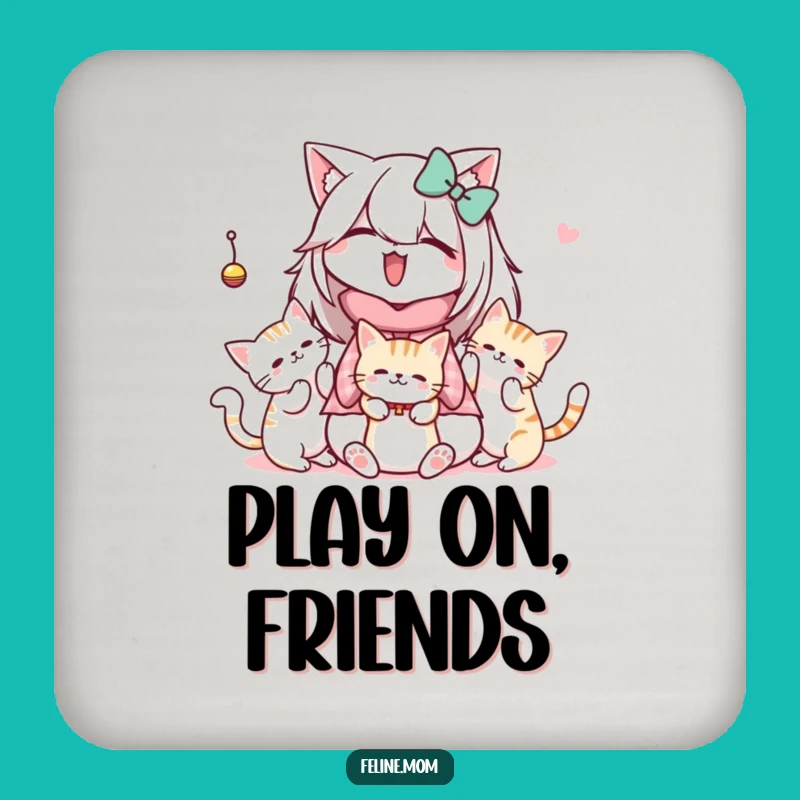 Funny Kawaii Cat Lady Coaster Set: Cats Playful Scene, Best Funny Gift