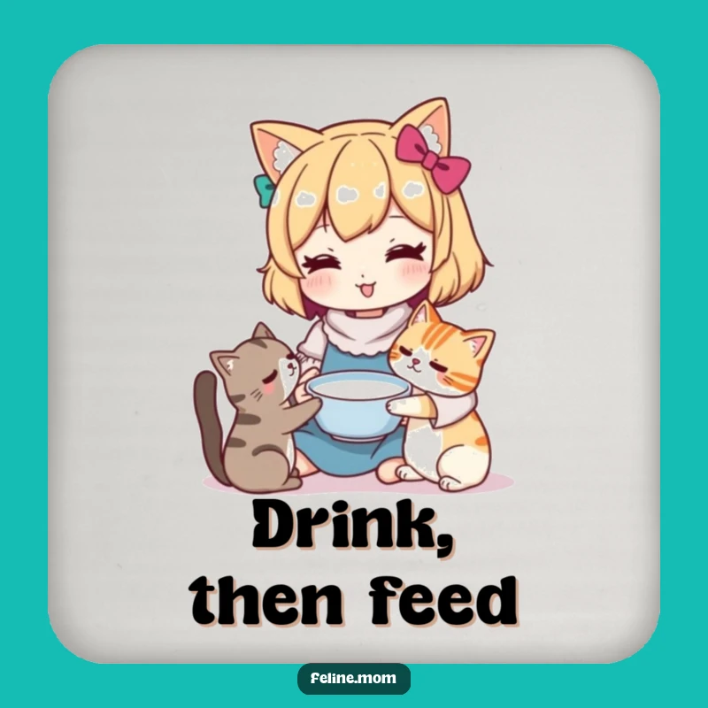Funny Kawaii Cat Lady Coasters: Protect Surfaces with Feline Nourishment Art