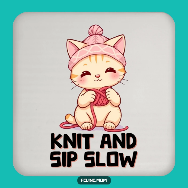Funny Knitting Cat Coasters: Yarn Hat Crafter's Table Protection