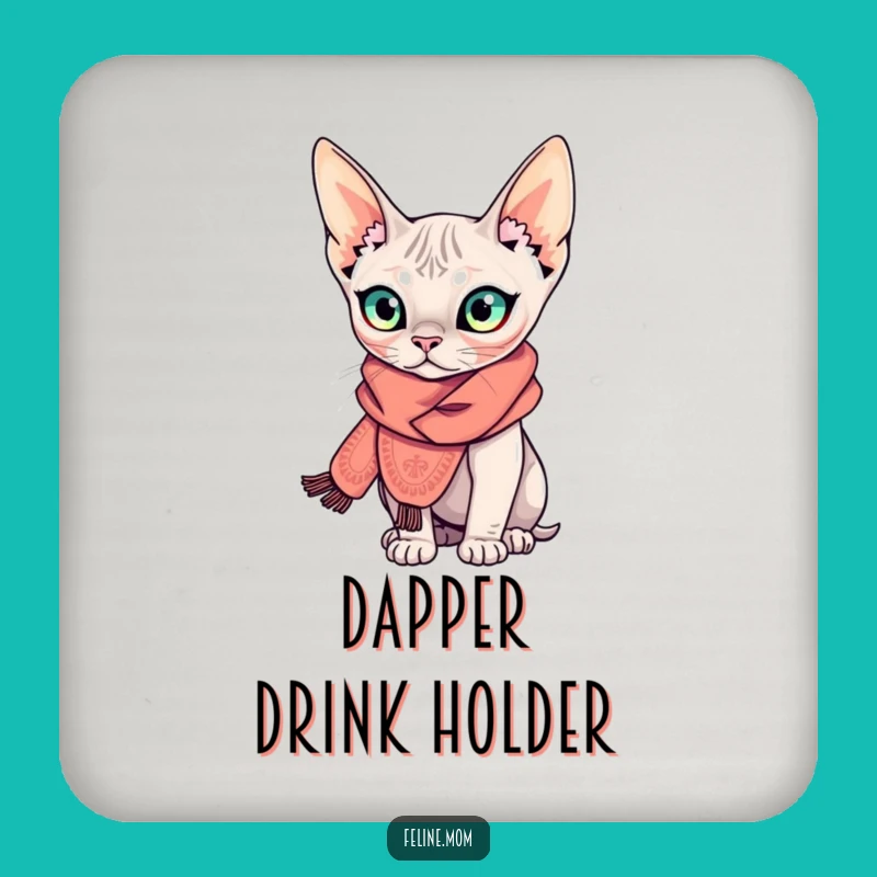 Funny Sphynx Cat Coaster: Scarfed Feline, Chic Surface Protection Gift