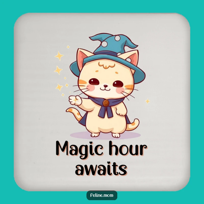 Funny Wizard Cat Coaster Set: Magical Surface Protector, Unique Funny Gift