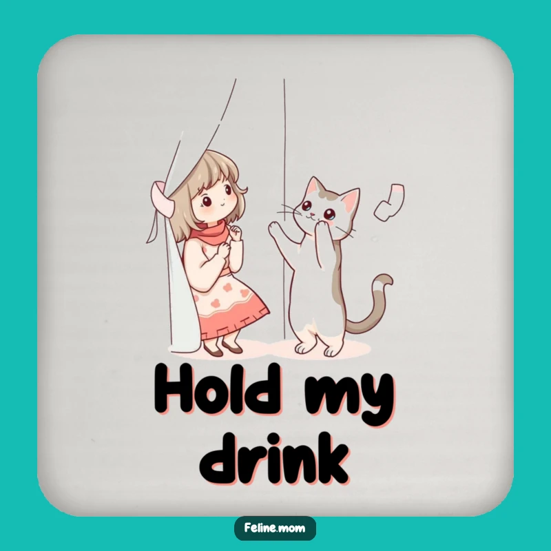 Funny Cat Lady Curtain Cat Coaster Set - Protect Surfaces with Humor