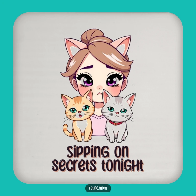 Funny Smirking Woman & Cat Coasters (Set of 4) - Protect Surfaces