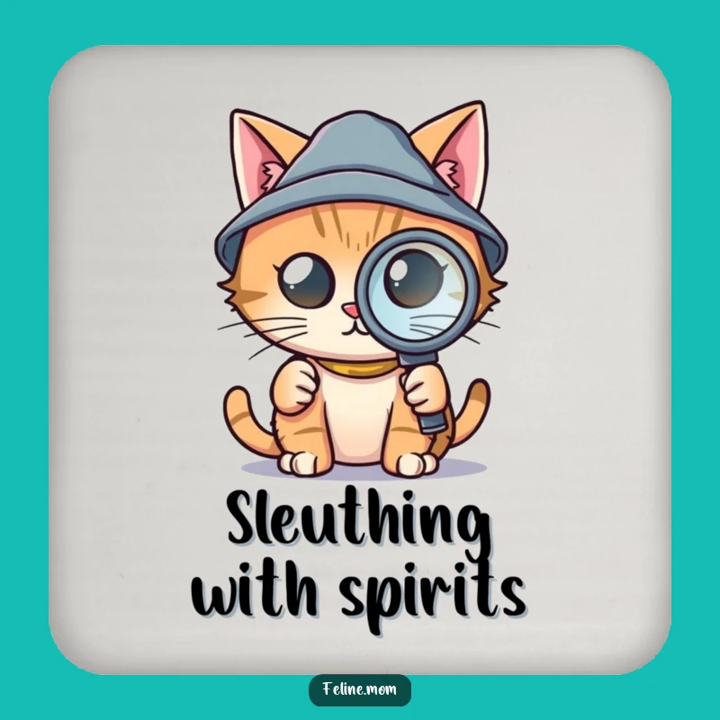 Funny Detective Cat Coaster - Tiny Hat Sleuth, Protects Surfaces with Intrigue!