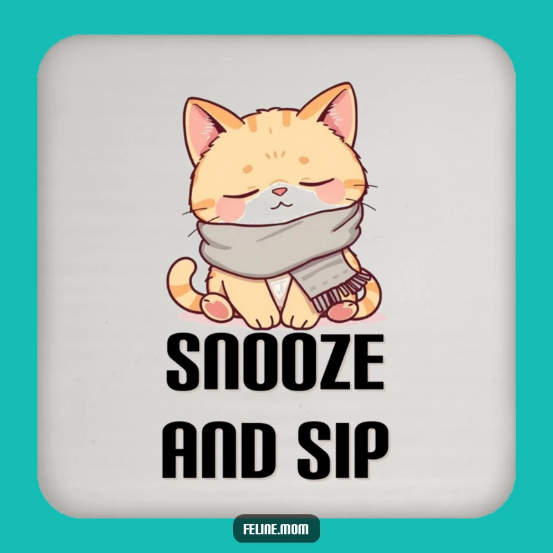 Funny Napping Cat Coasters: Cozy Scarved Feline Set, Protect Surfaces with Humorous Style