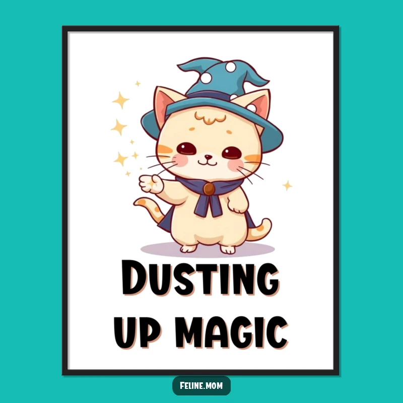 Funny Wizard Cat Poster: Enchanting Art Print, Whimsical Funny Gift for Decor