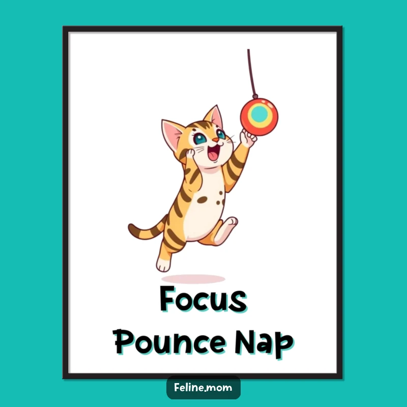 Funny Bengal Cat Toy Leap Poster - Dynamic Cat Wall Art