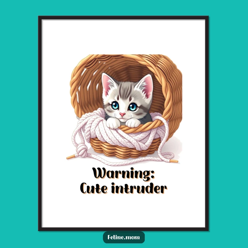 Funny Curious Kitten Knitting Poster - Adorable Kitten Wall Art