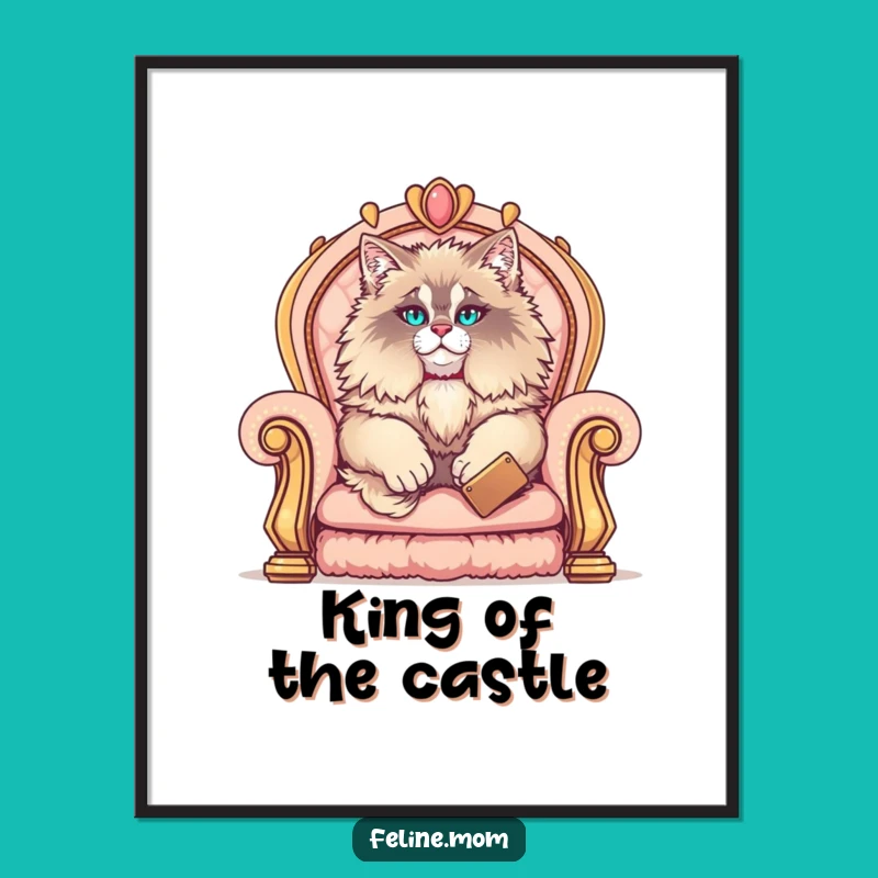 Funny Maine Coon Poster: Elegant Cat on Throne, Hilarious Royal Wall Art Gift