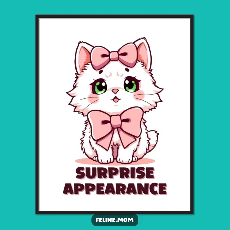 Funny Surprised Cat Poster: Fluffy Art, Bow Reaction, Perfect Funny Gift!