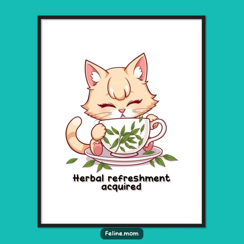 Funny Cat Lady Catnip Teacup Poster - Hilarious Feline Art Gift