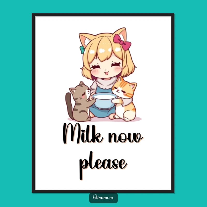 Funny Kawaii Cat Lady Art Print: Celebrate Feline Nutrition with Cute Art
