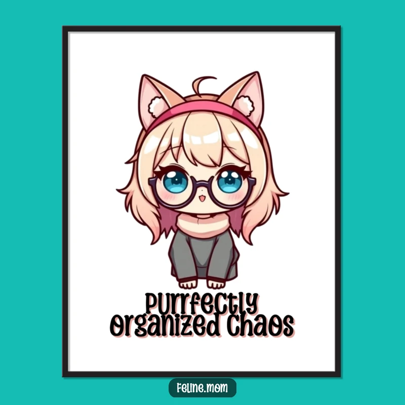 Funny Kawaii Cat Lady Poster: Adorable Glasses & Cat Ears Art, Best Funny Gift