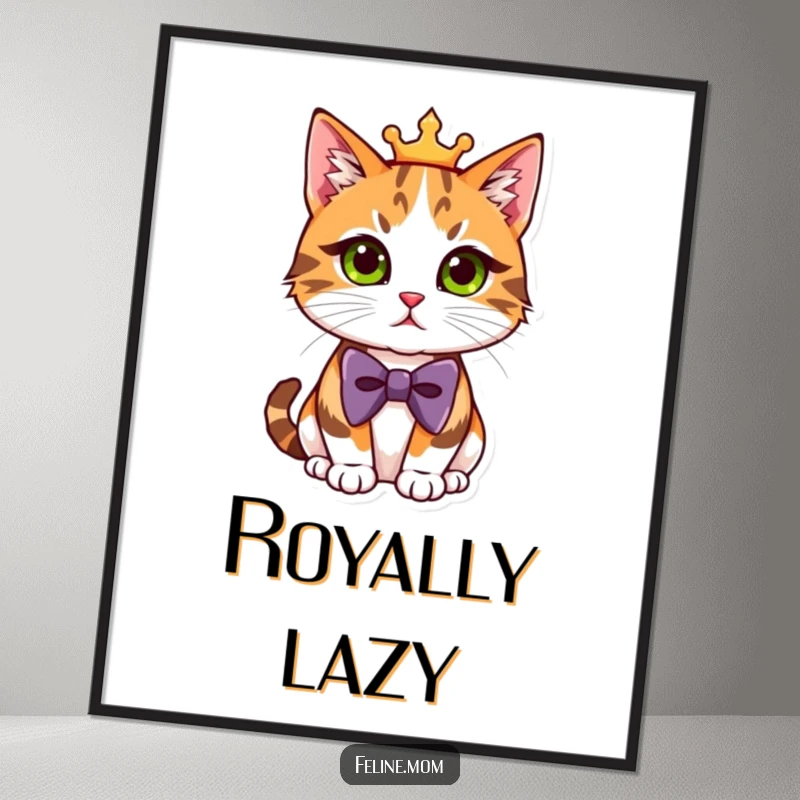 Funny Poster print of a regal calico cat wearing a formal bowtie, looking utterly distinguished and amusing.