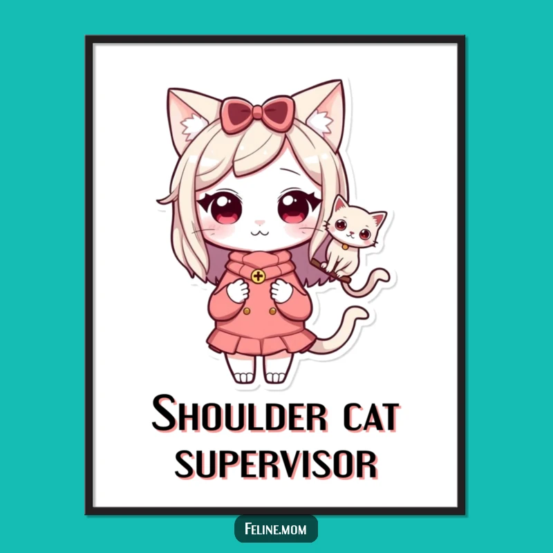 Funny Kawaii Cat Lady Poster: Cat Companion Art, Wonderful Funny Gift