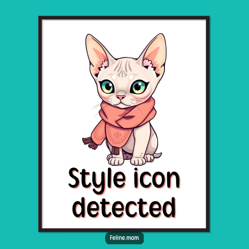 Funny Sphynx Cat Poster: Scarfed Feline Fashionista, Chic Wall Art Gift