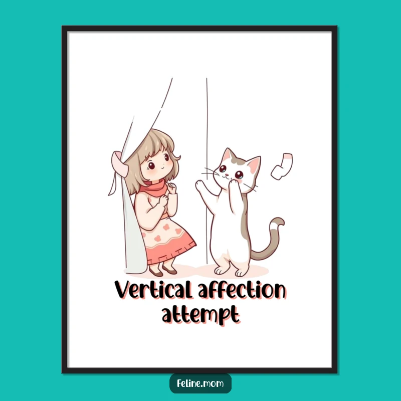 Funny Cat Lady Curtain Cat Poster - Hilarious Wall Art for Cat Lovers Gift