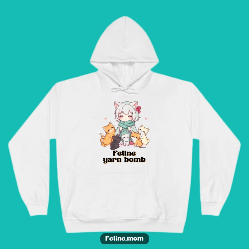 Cozy Funny Kawaii Cat Lady Hoodie: Stay Warm Amidst Yarn and Playful Cats