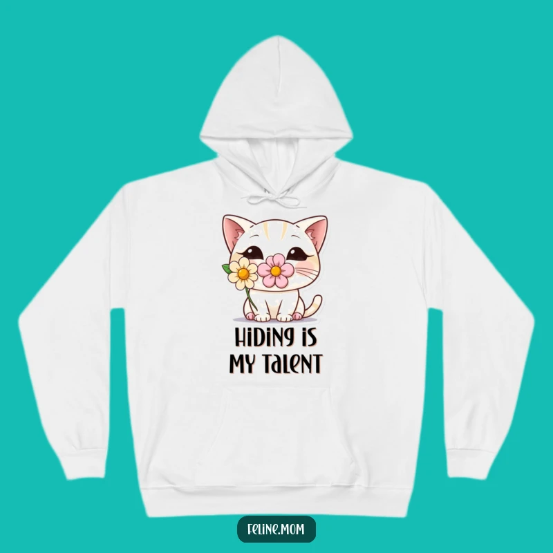 Cozy Funny Shy Cat Hoodie: Warm Peeking Feline with Flower, Ultimate Comfort Gift