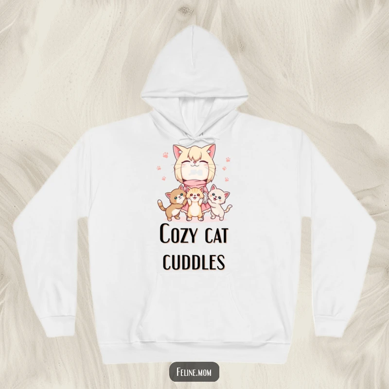 Funny Kawaii cat lady hoodie depicting a cute character juggling playful kittens, perfect for staying warm and embracing cat-lover life.