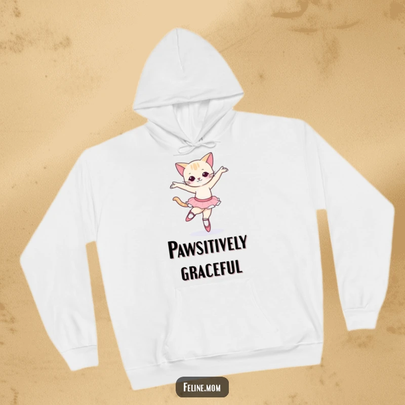 Funny Ballet Cat Hoodie: A cat wearing ballet slippers, attempting a pirouette with a look of serene concentration.