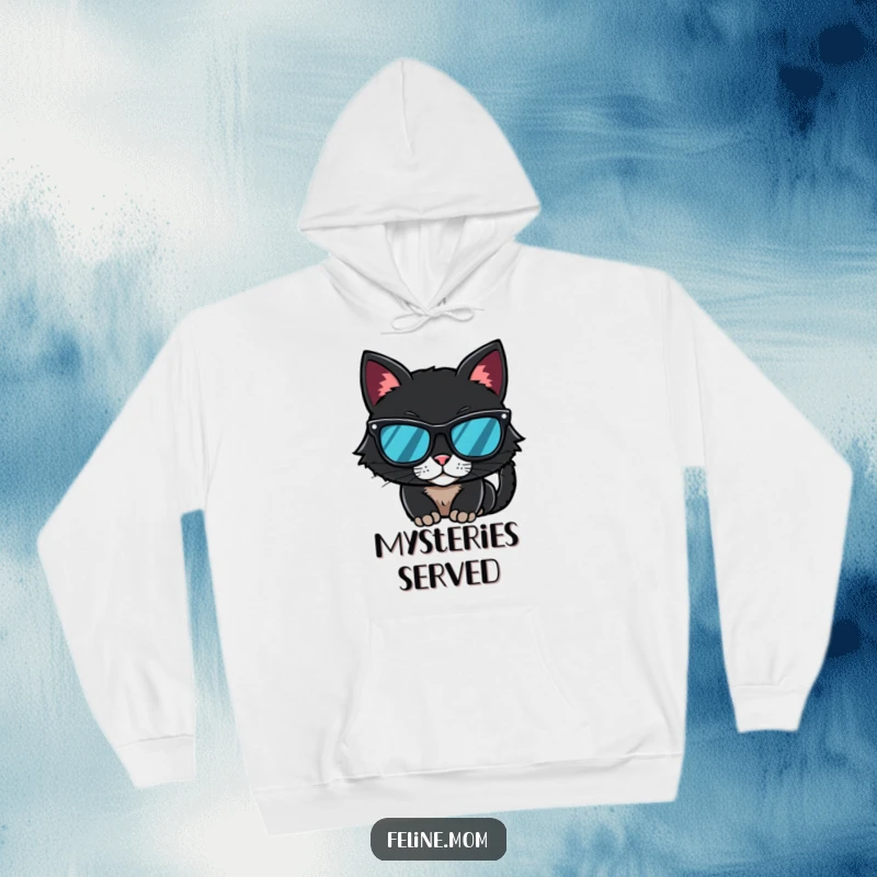 Funny Hoodie showcasing a black cat wearing sunglasses, radiating cool mystery and laid-back vibes.