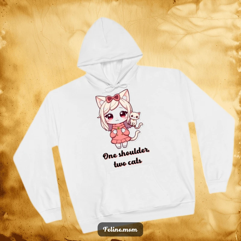 Funny Kawaii Cat Lady Hoodie featuring a cute character with a cat resting on her shoulder, offering warmth and companionship.