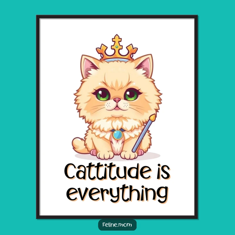Funny Free Printable Regal Cat Wall Art: Crowned Persian Downloadable Decor