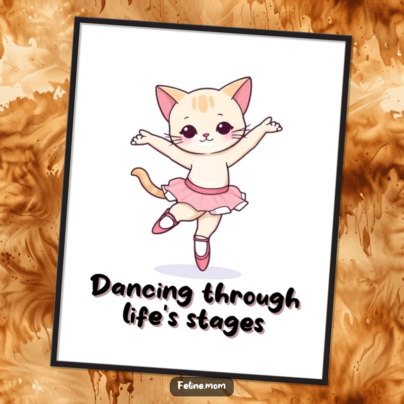Funny Free Printable Wall Art: Graceful cat wearing ballet slippers, mid-pirouette, showcasing elegance and a hint of playful humor.