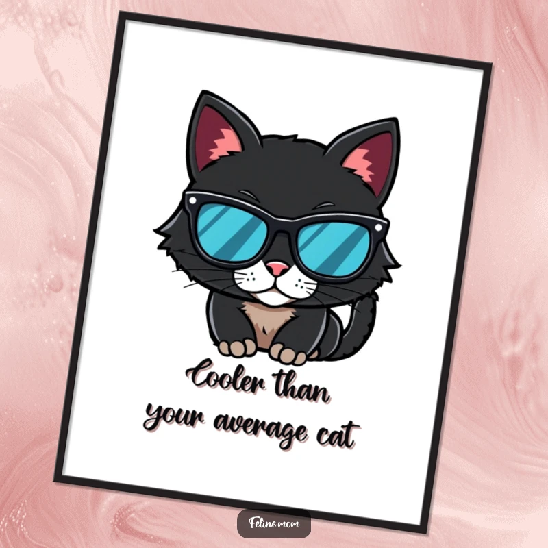 Funny Free Printable Wall Art: A mysterious black cat wearing dark sunglasses, looking cool and enigmatic.