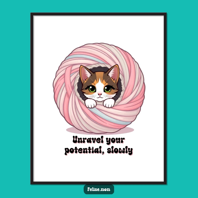 Free Printable Wall Art: Calico Cat Yarn Ball Peek Cozy Downloadable Art