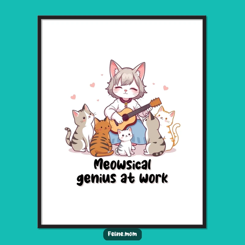 Free Printable Wall Art: Funny Cat Lady Serenading Cats Guitar Downloadable Poster