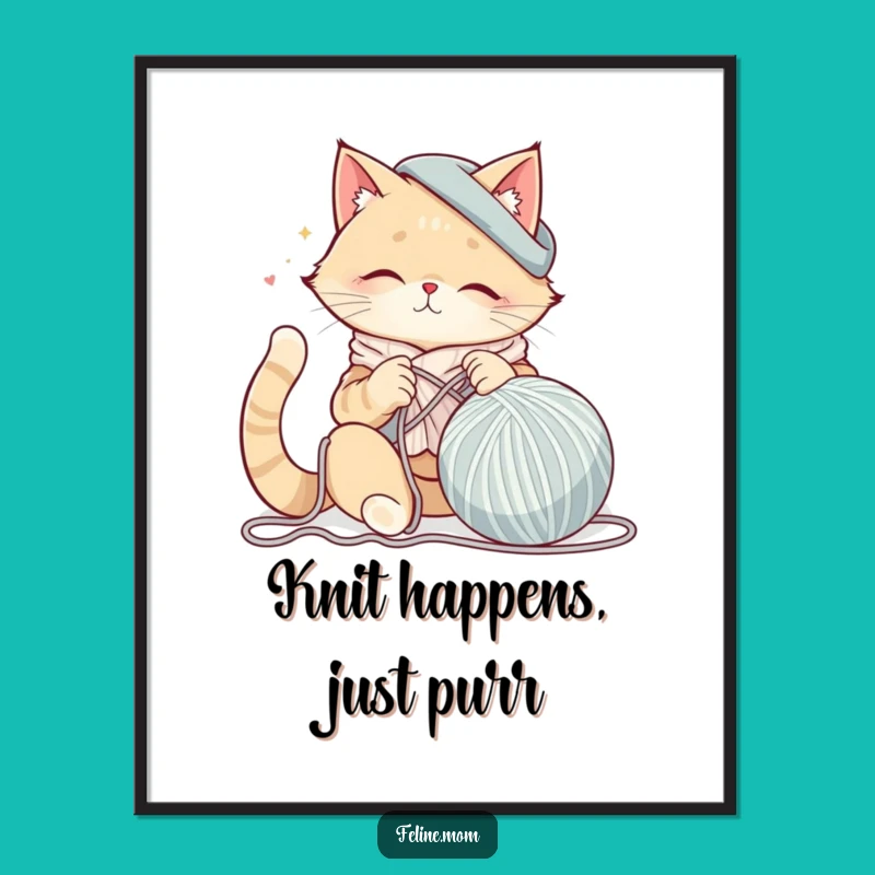 Funny Free Printable Wall Art: Cat Lady Knitting Yarn Downloadable Decor