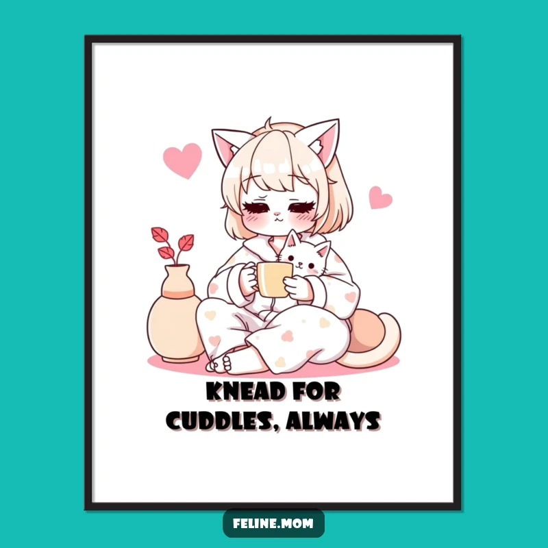 Free Printable Cat Lady Wall Art: Cozy Pajama Tea Time Humor Downloadable Art Gift