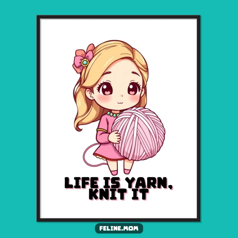 Funny Free Printable Wall Art: Jeweled Cat Lady Yarn Ball Decor Downloadable