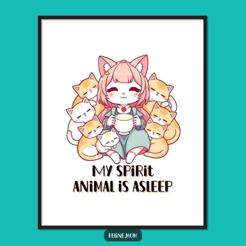 Free Printable Cat Lady Art: Funny Sleeping Cats Downloadable Wall Decor for Cat Lovers