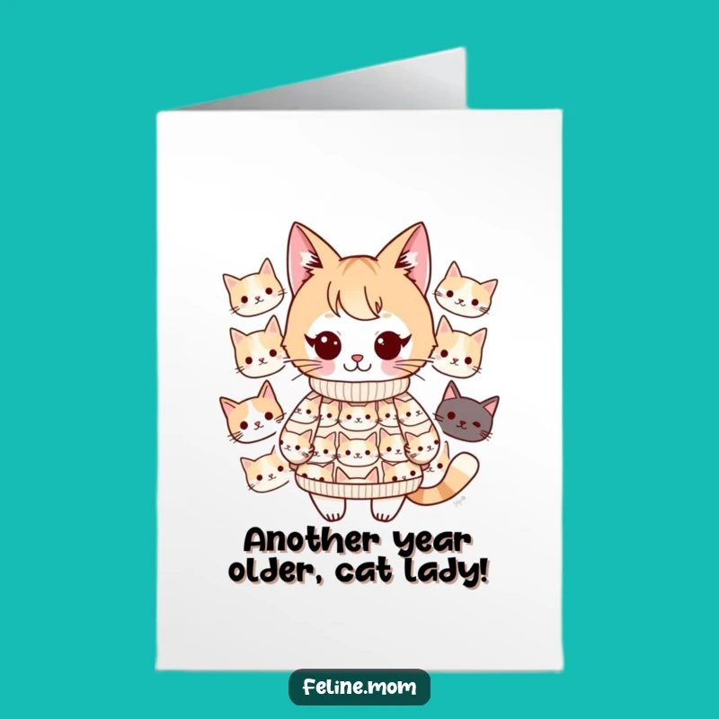 Free Printable Kawaii Cat Lady Birthday Card: Funny Downloadable Gift for Cat Lovers