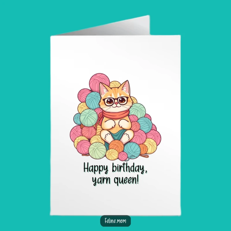 Free Printable Birthday Card: Cat Lady Yarn Chaos, Funny Downloadable Gift