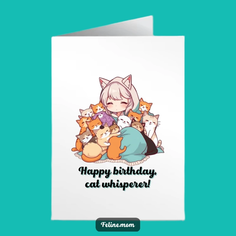 Free Printable Cat Lady Birthday Card: Cozy Cuddle Piles Funny Downloadable Gift