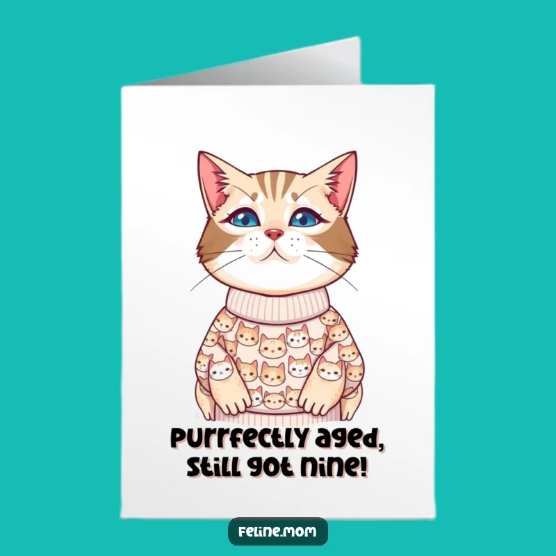 Free Printable Cat Lady Birthday Card: Funny Sweater Gift for Cat Lovers Downloadable