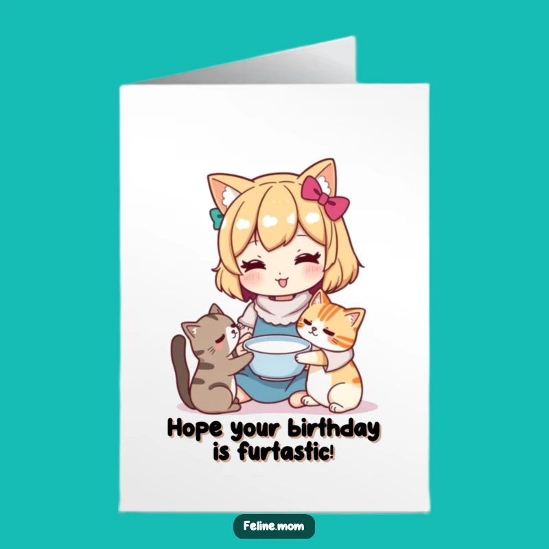 Free Printable Kawaii Cat Lady Birthday Card: Funny Downloadable Gift for Sweet Celebrations