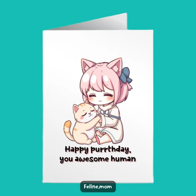 Free Printable Kawaii Cat Lady Birthday Card: Sweet Downloadable Gift for Cat Lovers