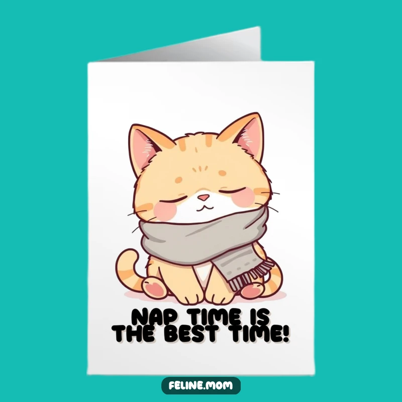 Free Printable Napping Cat Birthday Card: Cozy Scarf Funny Downloadable Gift