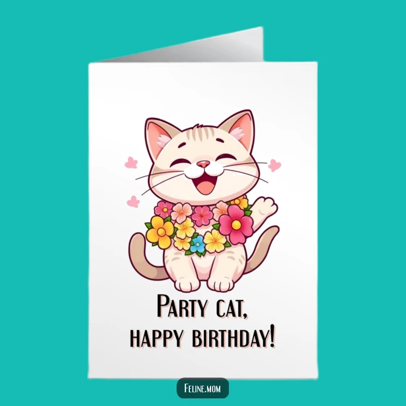 Free Printable Party Cat Birthday Card: Lei Vibes, Fun Downloadable & Hilarious