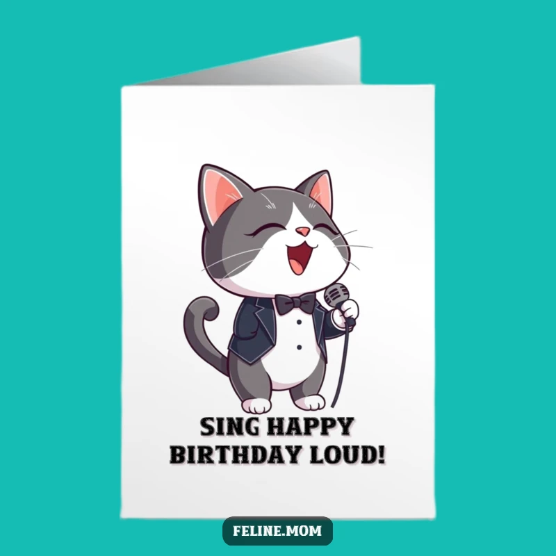 Free Printable Tuxedo Cat Birthday Card: Funny Downloadable Gift for Singers