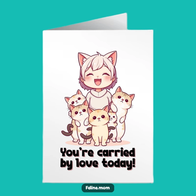 Funny Free Printable Birthday Card: Cat Lady Carried by Cats Downloadable Gift