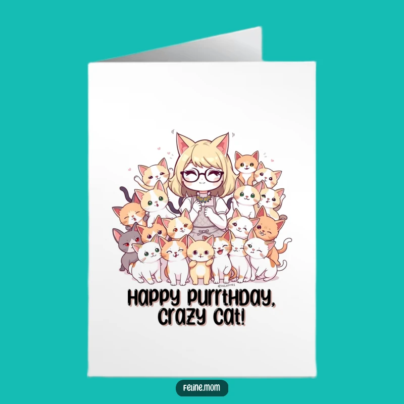 Funny Free Printable Birthday Card: Cat Lady Kitten Mob Downloadable Gift