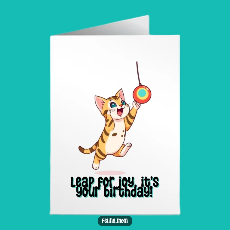Free Printable Birthday Card: Bengal Cat's Playful Leap