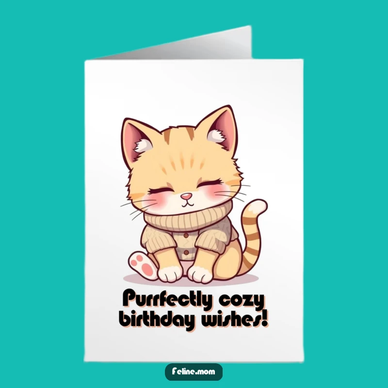 Free Printable Cat Birthday Card: Cozy Knitted Sweater Nap Downloadable Gift