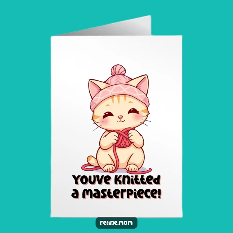 Free Printable Congrats Card: Knitting Cat Yarn Hat Success Downloadable Gift